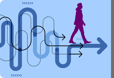 Woman walking on arrow path icon