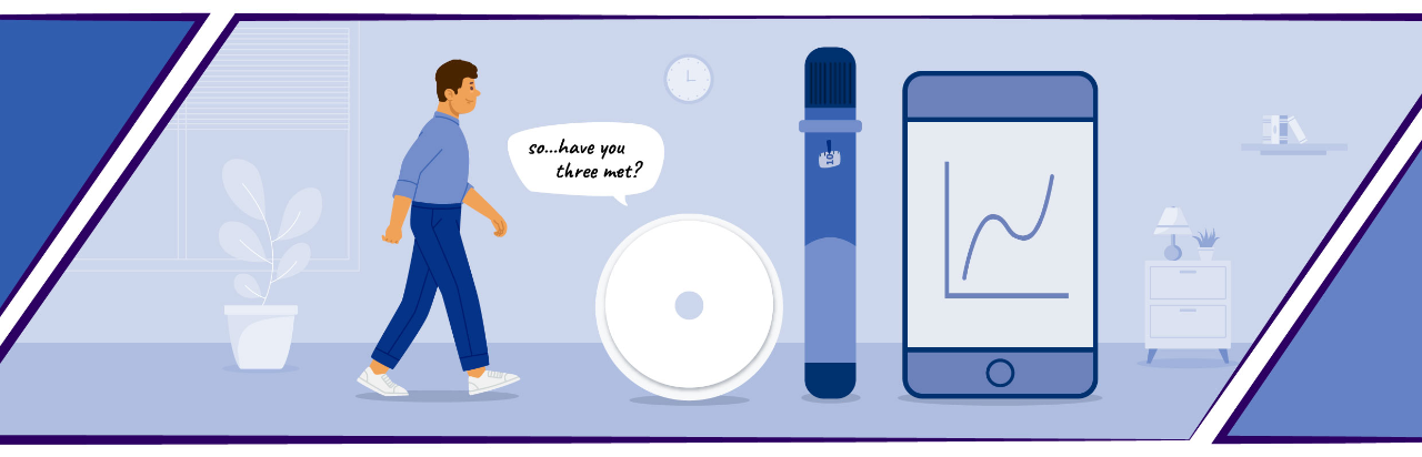 Person being introduced to a diabetes connected pen and app by a CGM