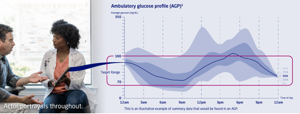 Doctor showing patient an ambulatory glucose profile