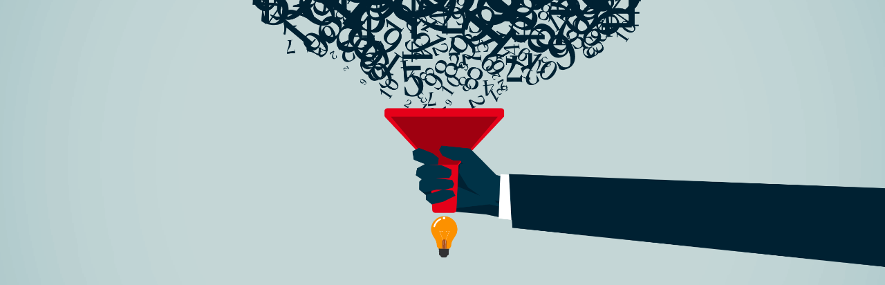 Numbers funneling over lightbulb icon