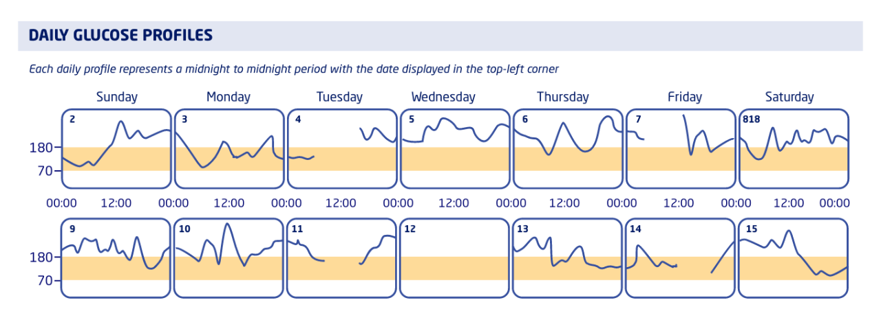 Example of a daily AGP report with gaps in the data