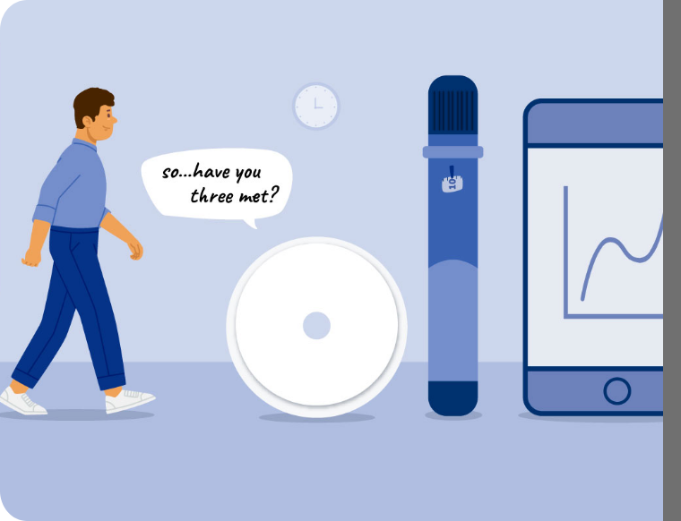Person being introduced to a diabetes connected pen and app by a CGM